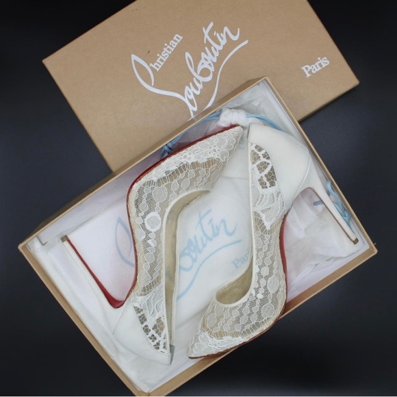 Christian Louboutin Shoes - Christian Louboutin Wedding/Bridal White Lace Follies 100 Rete/Lace Wavy Pumps
